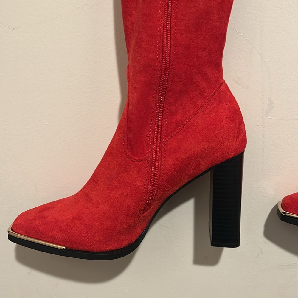 Dream Pairs Red Over the Knee Boots with Block Heel - Picture 2 of 10